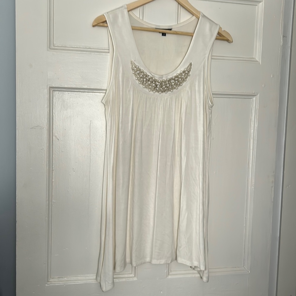 Rietman‘s Long Tunic, Tank top, a line, slight asymmetric him. Ivory , size L.